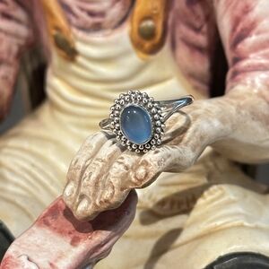 Sterling Silver Blue Chalcedony Oval Cabochon Ring Size 9.5